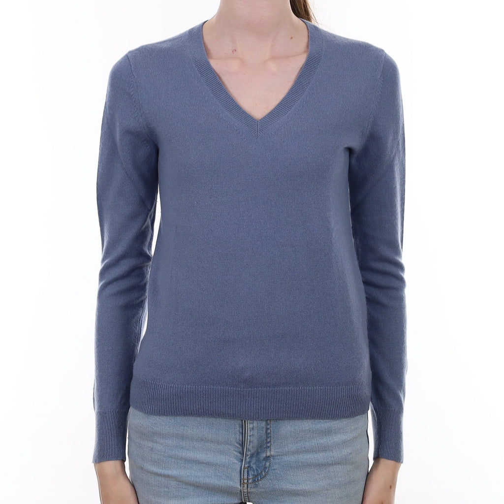 Dusky Blue Cashmere V Neck Jumper Extra Small