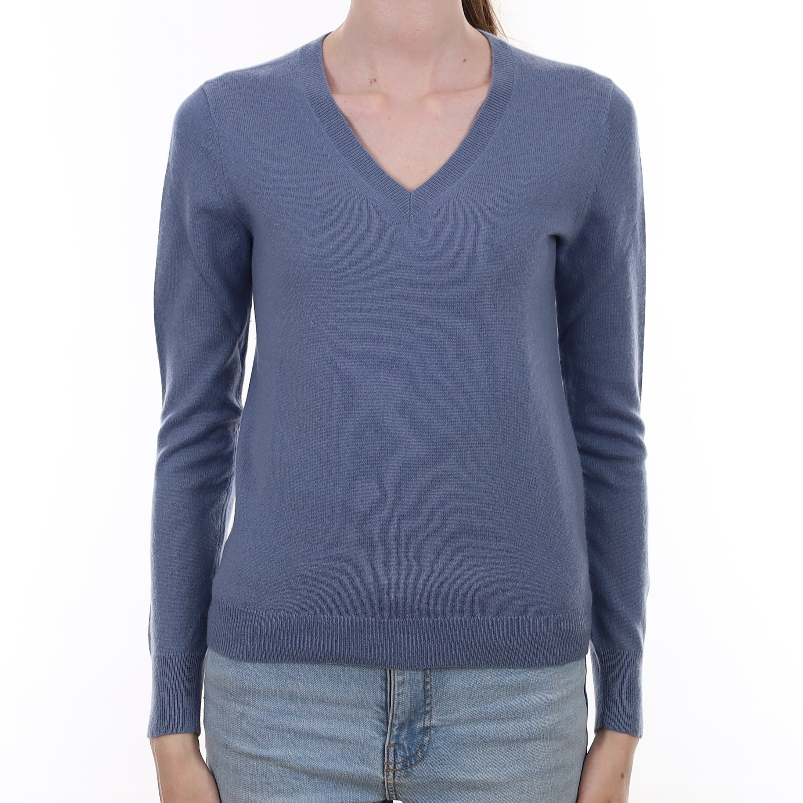 Dusky Blue Cashmere V Neck Jumper Extra Small