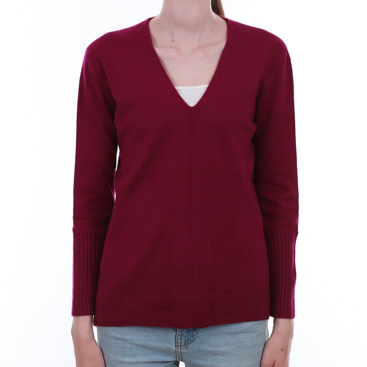 Cherry Pink Cashmere V Neck Jumper Extra Small
