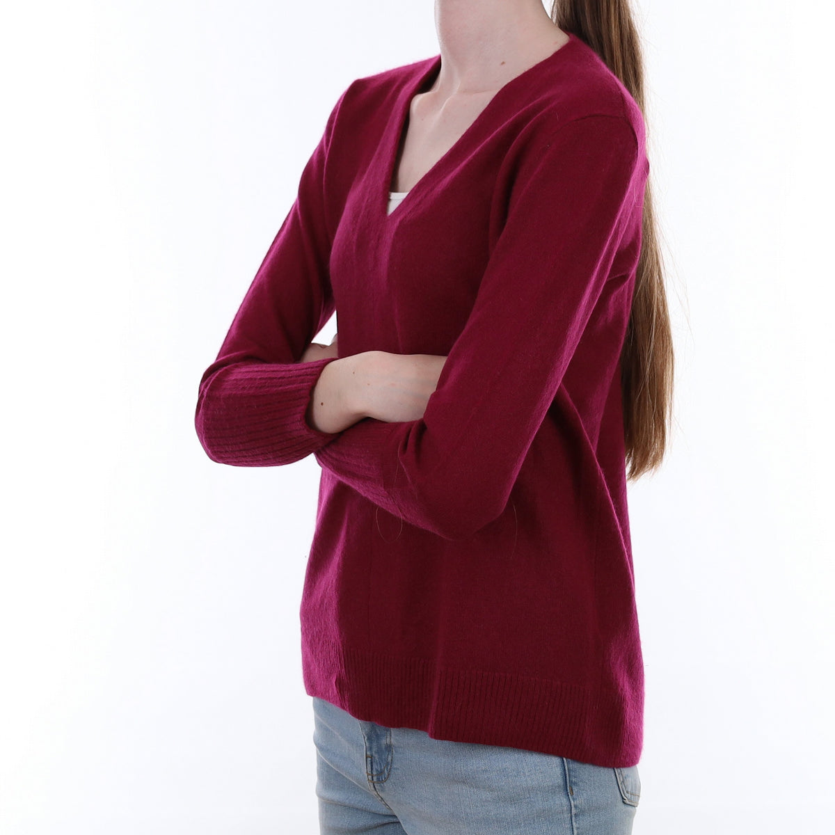 Cherry Pink Cashmere V Neck Jumper Extra Small