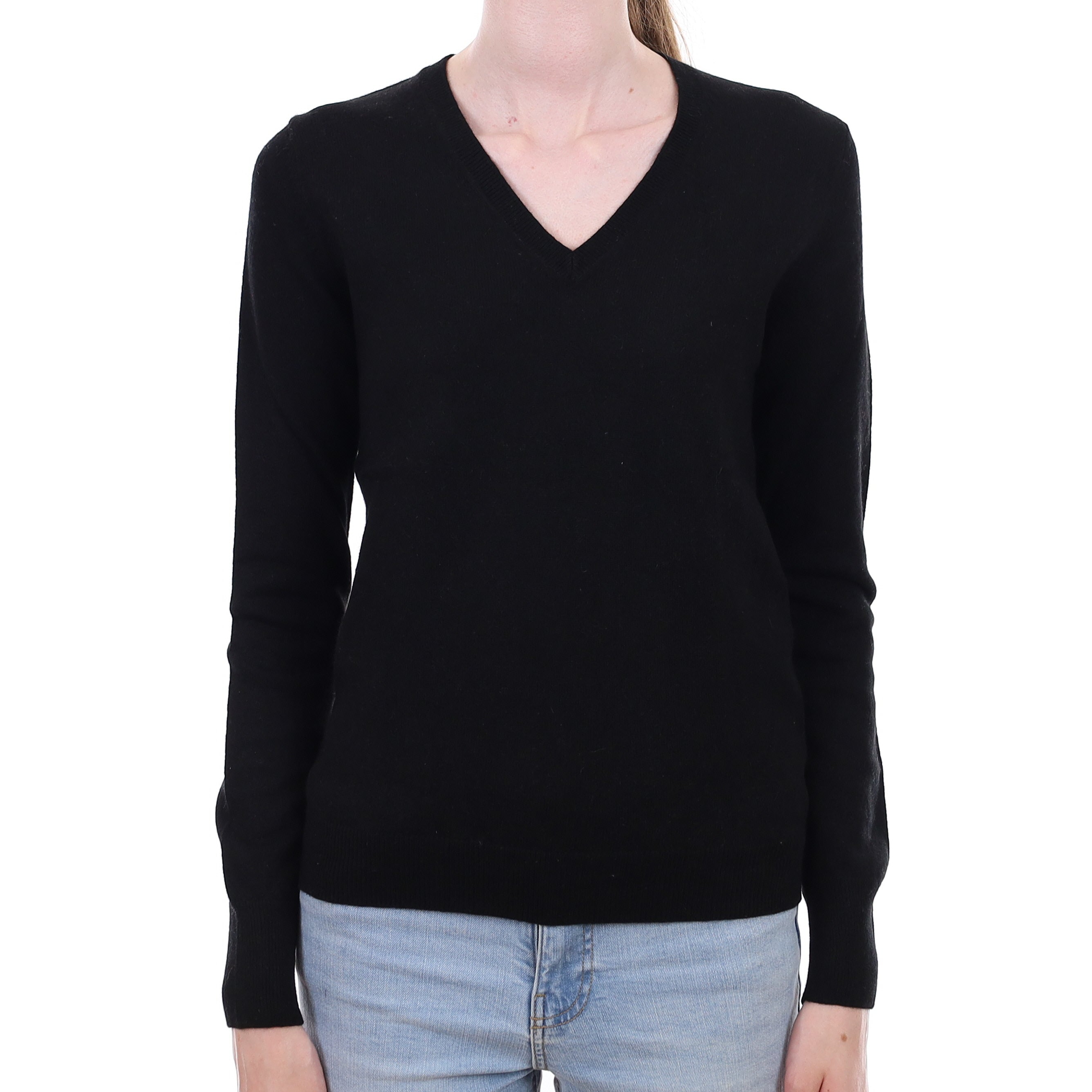 Black Cashmere V Neck Jumper Extra Small