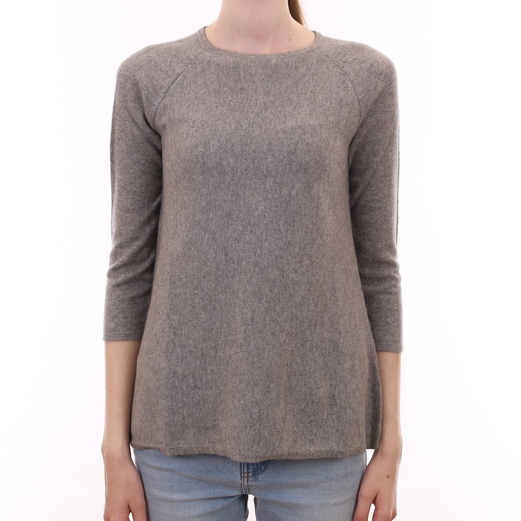 Smoke Grey Cashmere 3/4 Sleeved A-Line Crew Neck Jumper Extra Small