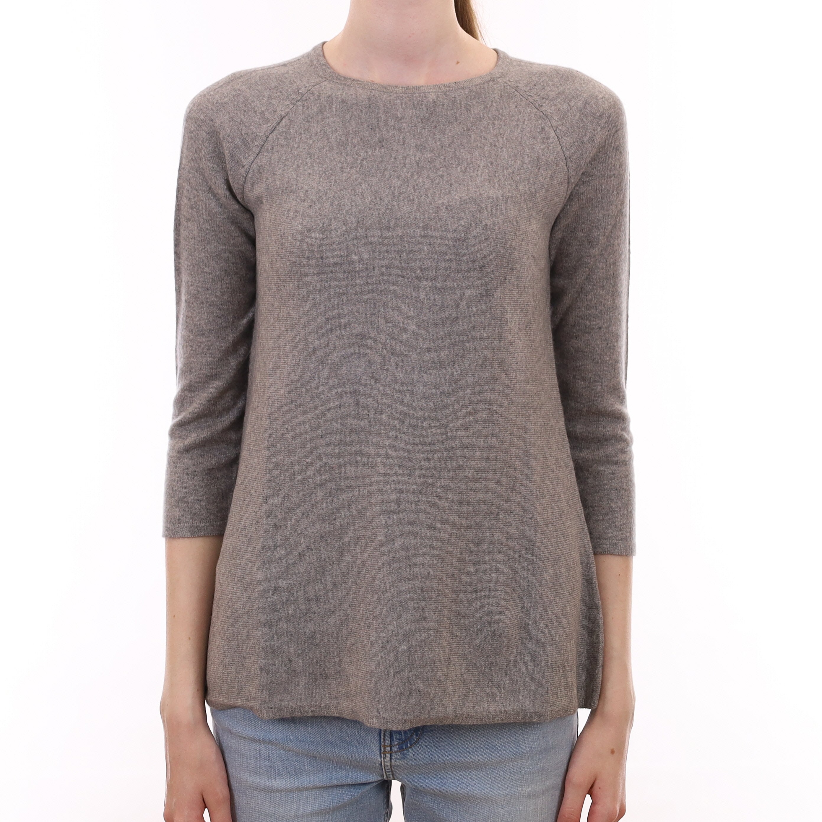 Smoke Grey Cashmere 3/4 Sleeved A-Line Crew Neck Jumper Extra Small