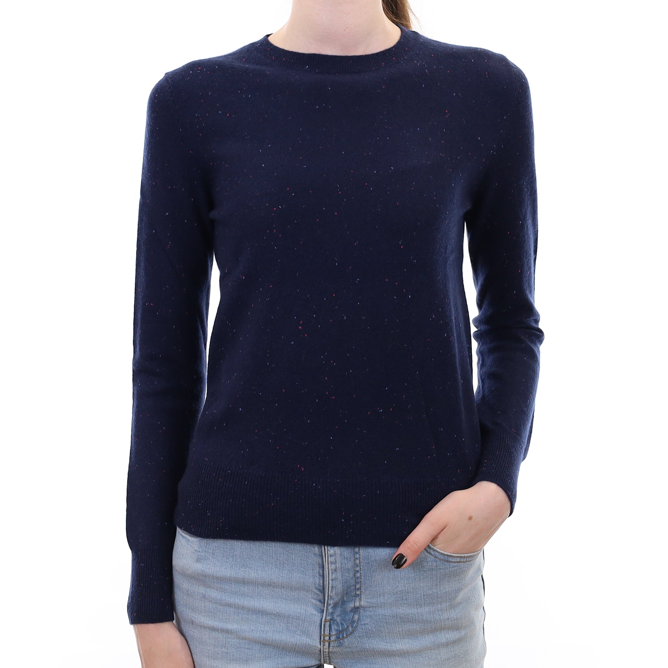 Navy Flecked Cashmere Crew Neck Jumper Extra Small