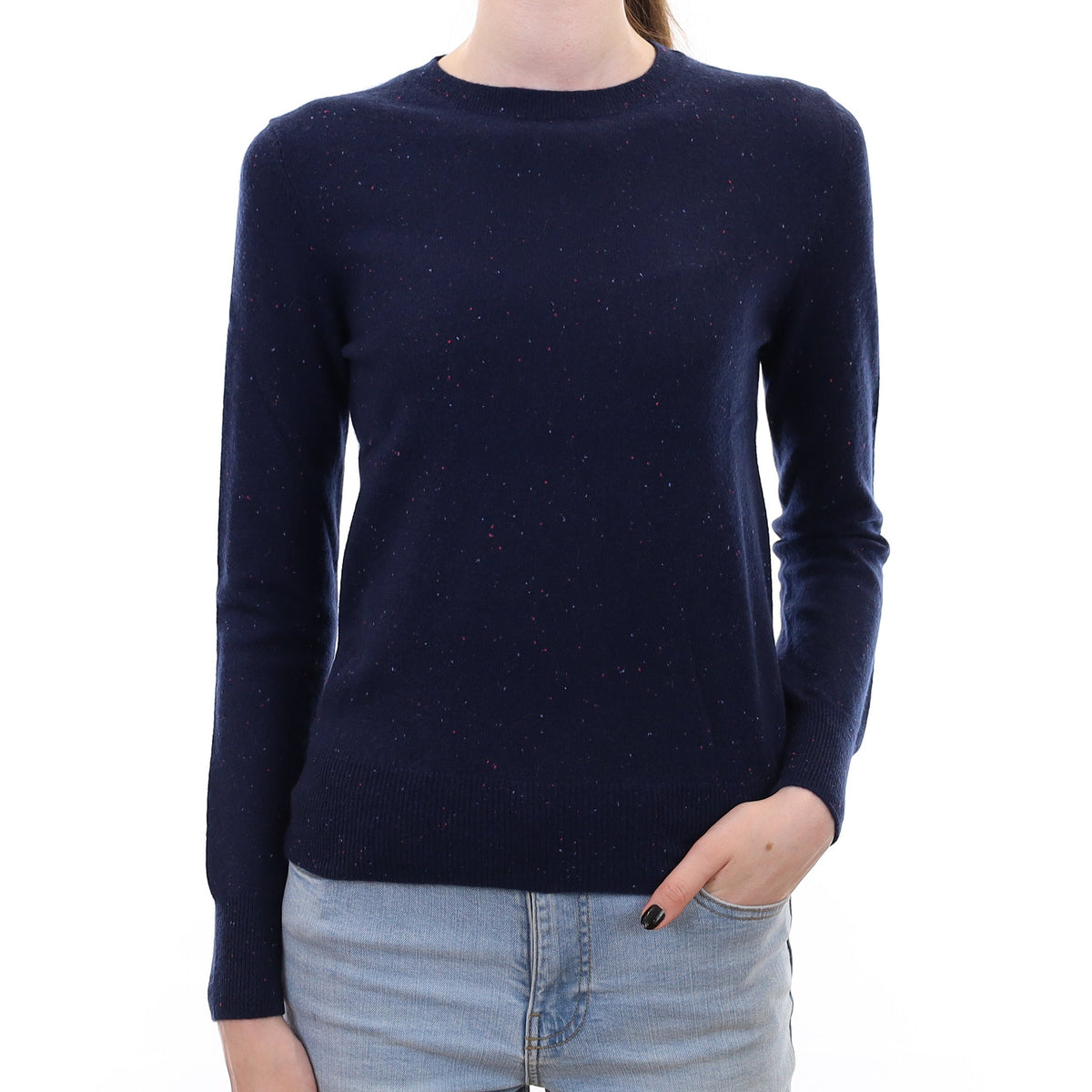 Navy Flecked Cashmere Crew Neck Jumper Extra Small