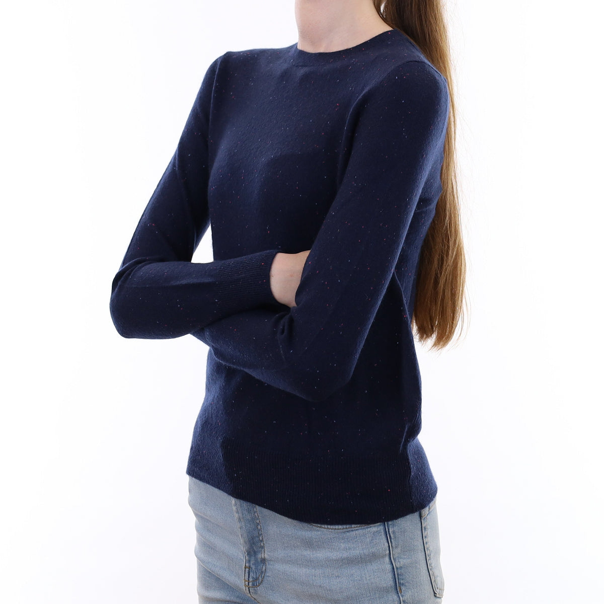 Navy Flecked Cashmere Crew Neck Jumper Extra Small