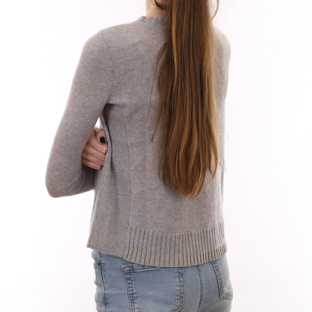 Grey and Ice Pink Cashmere Crew Neck Jumper Extra Small