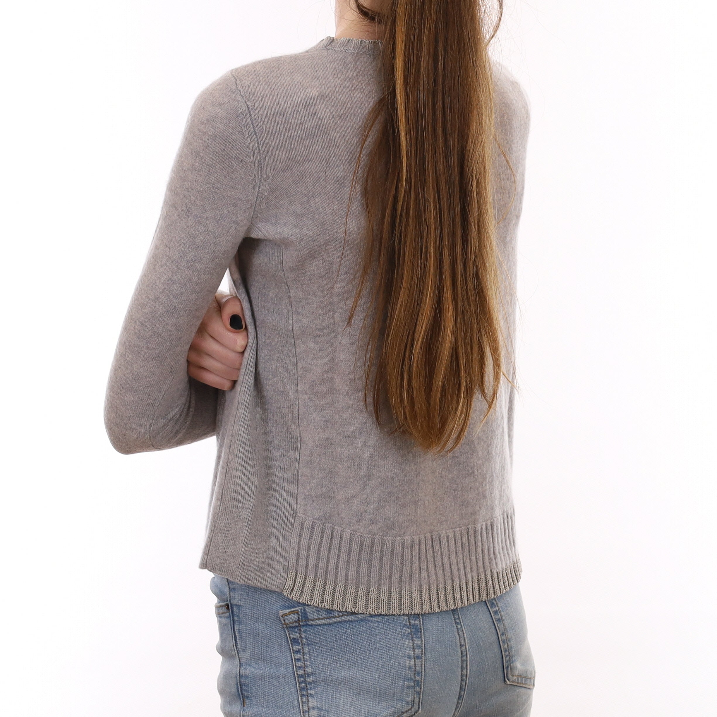 Grey and Ice Pink Cashmere Crew Neck Jumper Extra Small