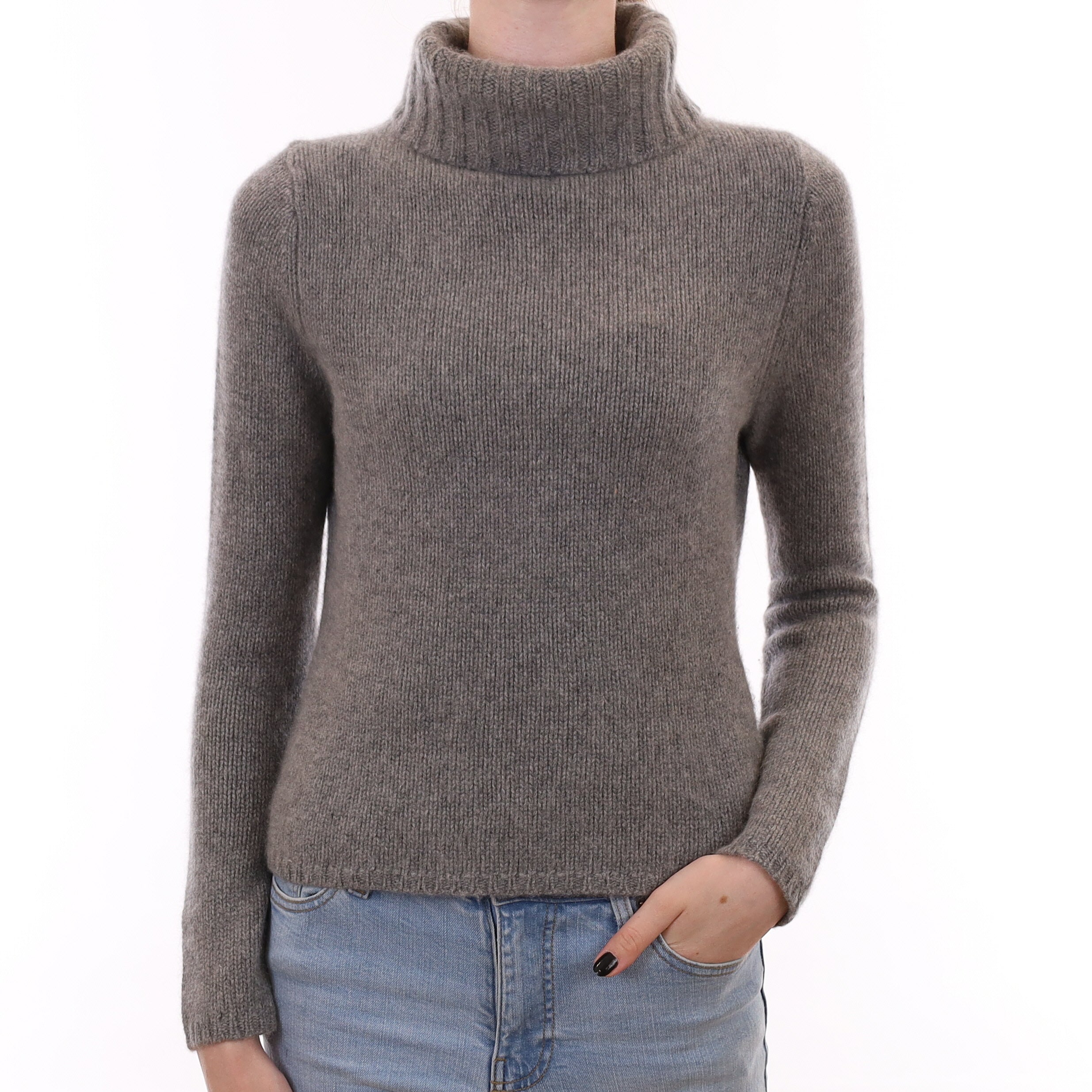 Ash Grey Chunky Cashmere Polo Neck Jumper Extra Small
