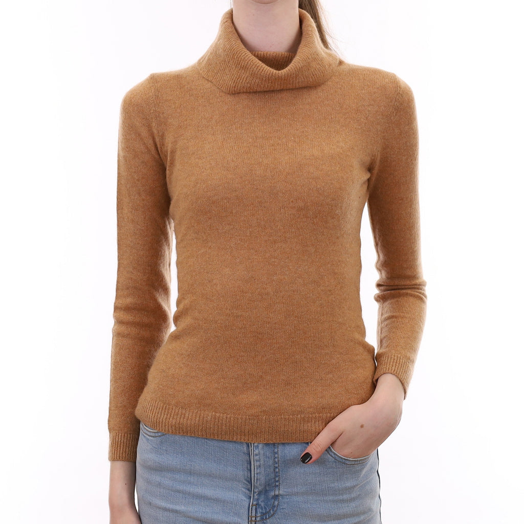 Butterscotch Brown Cashmere Polo Neck Jumper Extra Small