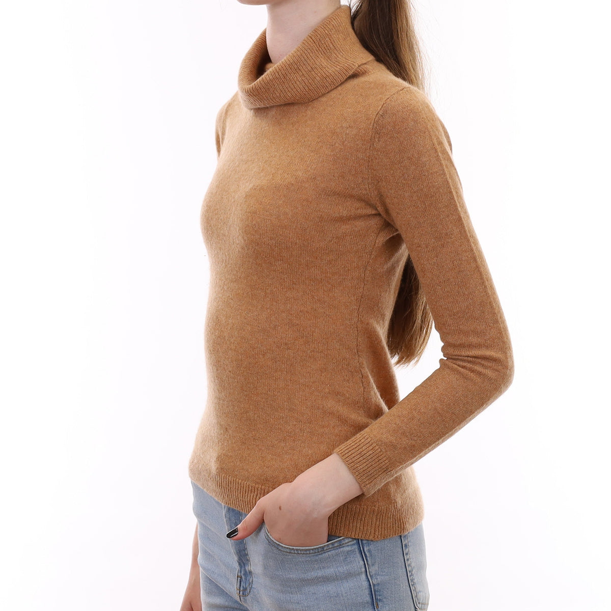 Butterscotch Brown Cashmere Polo Neck Jumper Extra Small