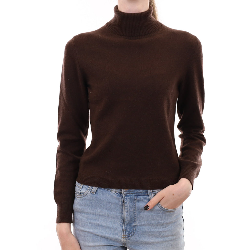 Chocolate Brown Cashmere Polo Neck Jumper Extra Small