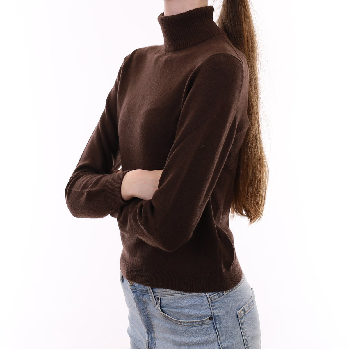 Chocolate Brown Cashmere Polo Neck Jumper Extra Small