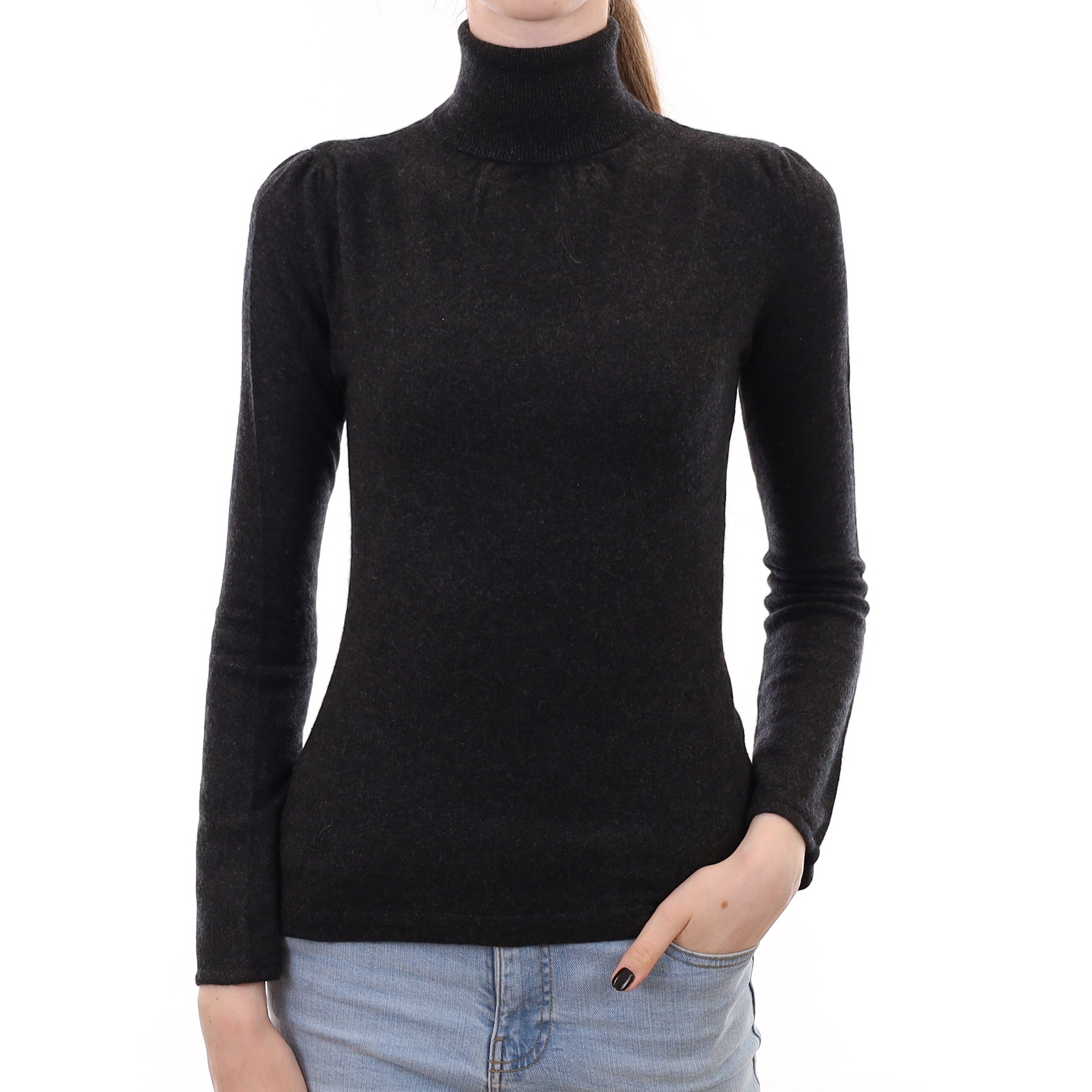 Charcoal Grey Cashmere Polo Neck Jumper Extra Small