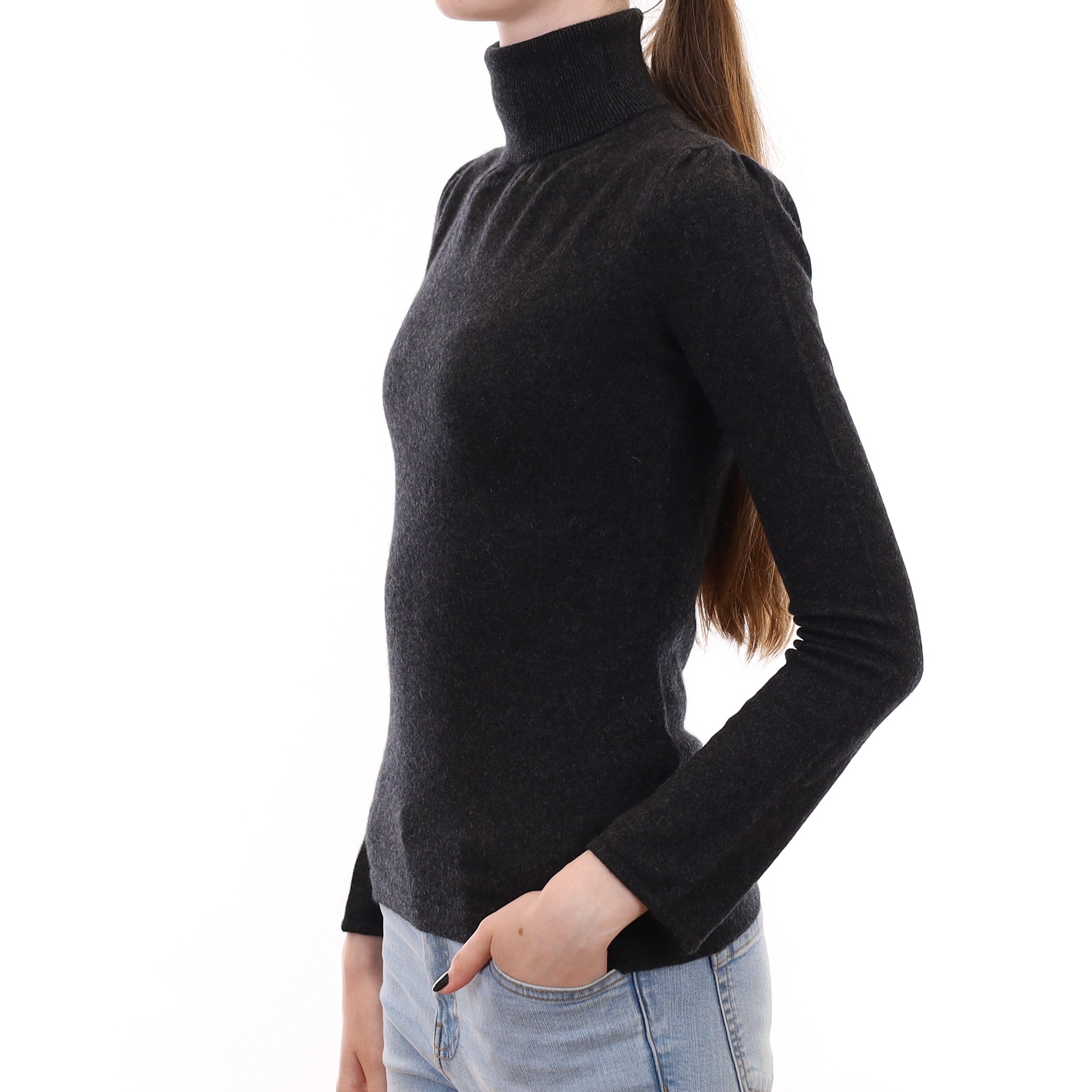 Charcoal Grey Cashmere Polo Neck Jumper Extra Small