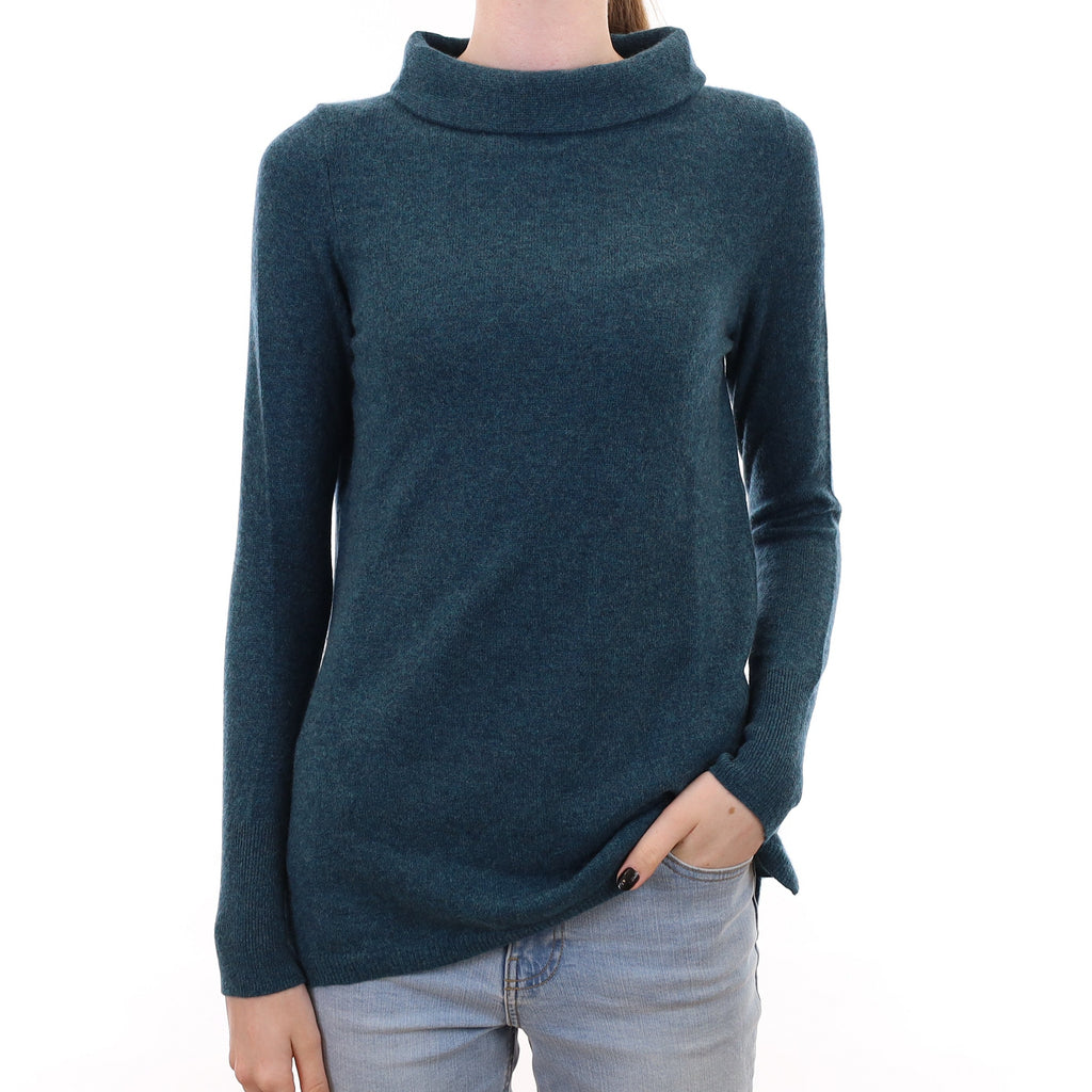 Teal Blue Marl Cashmere Funnel Neck Jumper Extra Small