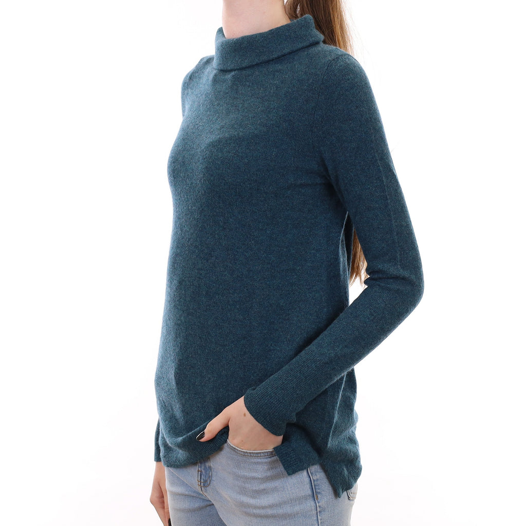 Teal Blue Marl Cashmere Funnel Neck Jumper Extra Small
