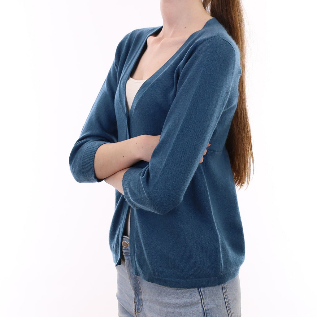 Ocean Blue Cashmere Empire Line V Neck Cardigan Extra Small