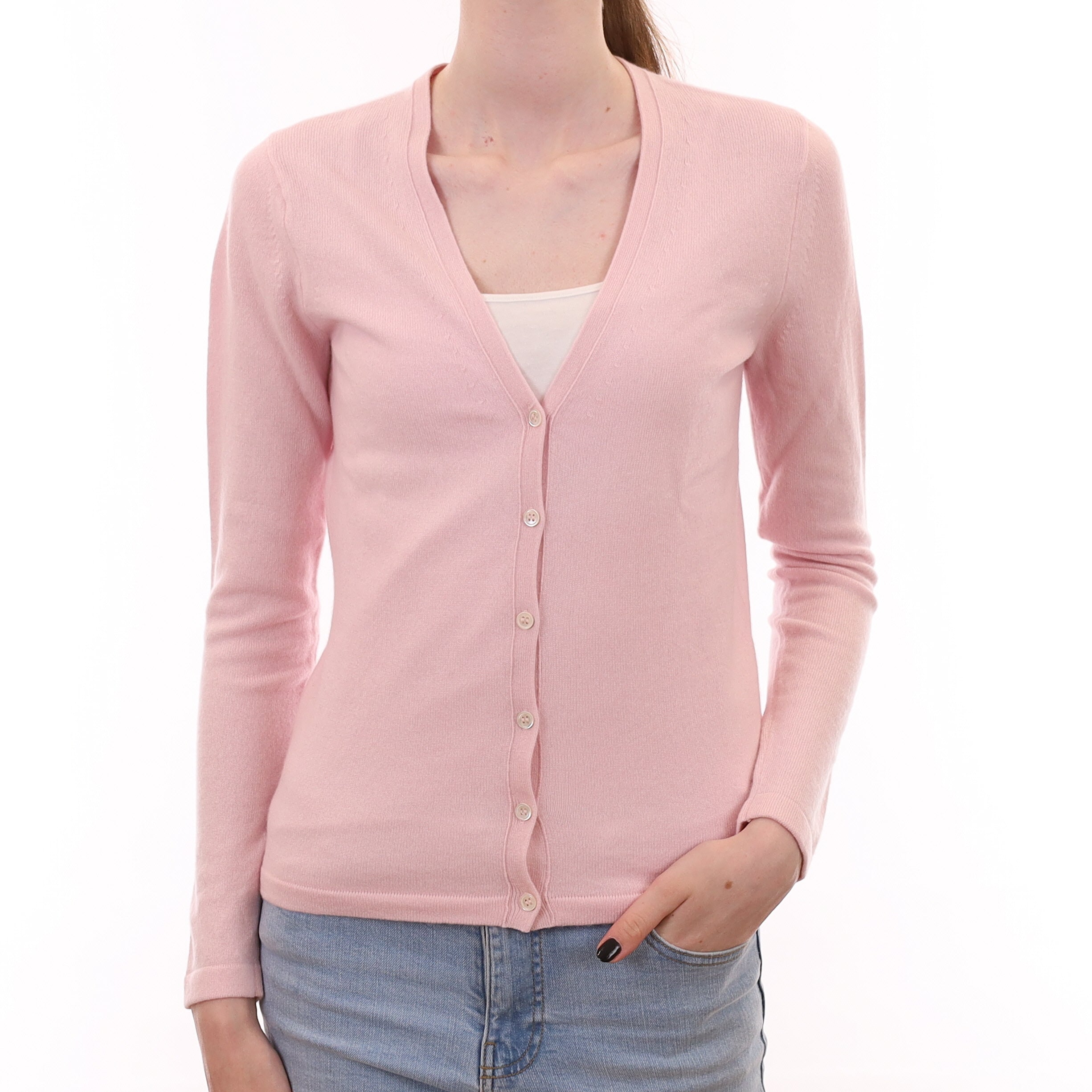 Ice Pink Cashmere V Neck Cardigan Extra Small