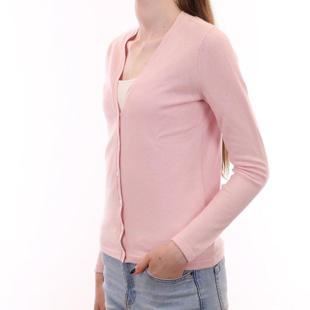 Ice Pink Cashmere V Neck Cardigan Extra Small