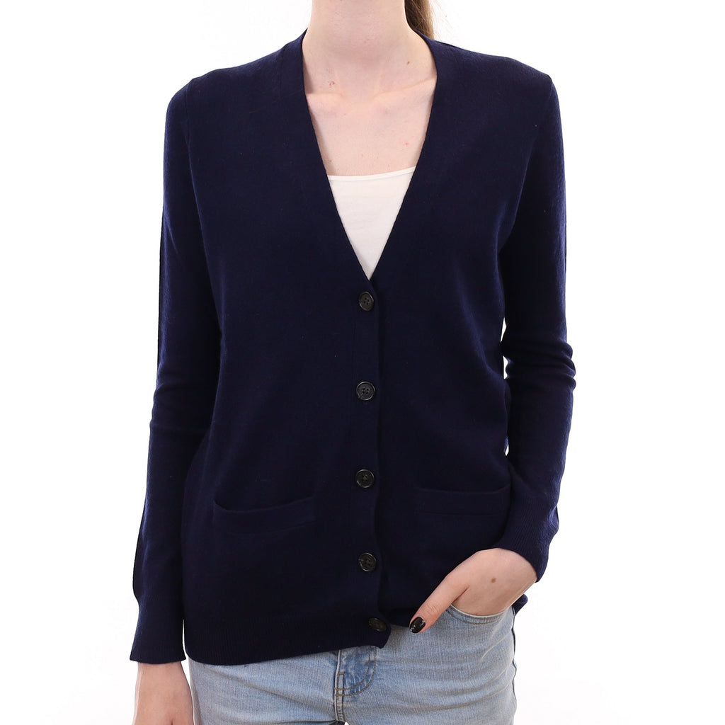 Navy Blue Cashmere V Neck Cardigan With Pockets Extra Small