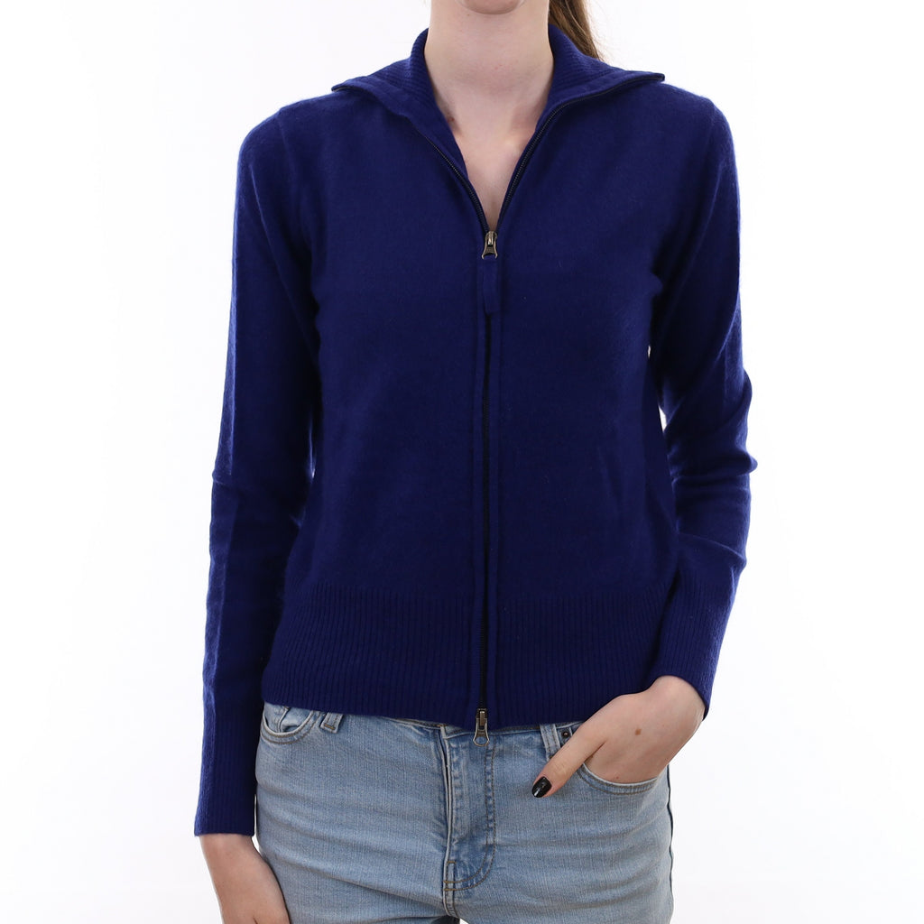 Admiral Blue Cashmere Zip-Up Turtle Neck Cardigan Extra Small