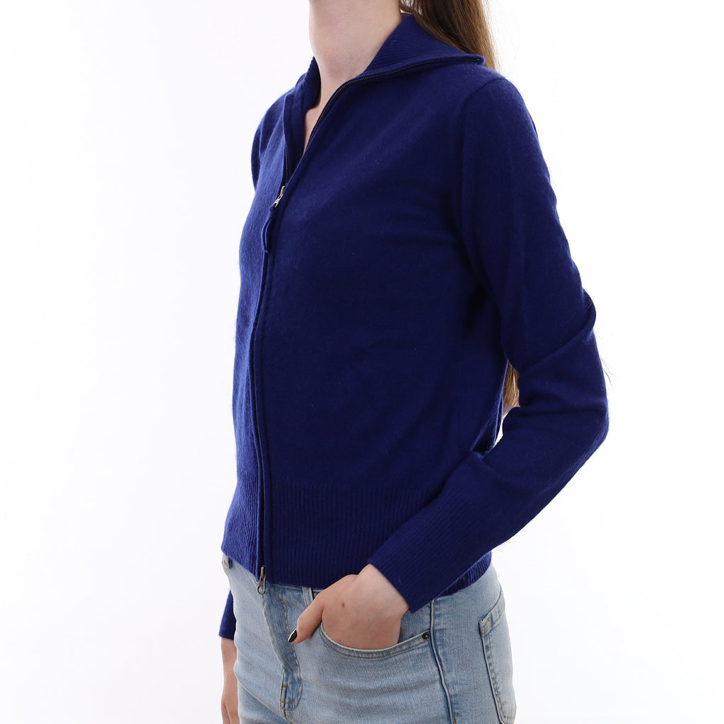 Admiral Blue Cashmere Zip-Up Turtle Neck Cardigan Extra Small