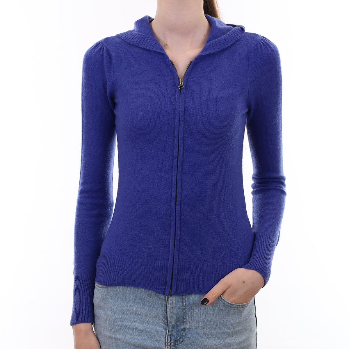 Cobalt Blue Cashmere Zip-Up Hoodie Extra Small