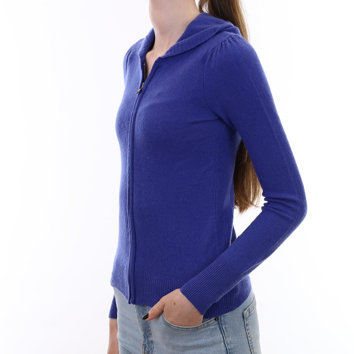 Cobalt Blue Cashmere Zip-Up Hoodie Extra Small