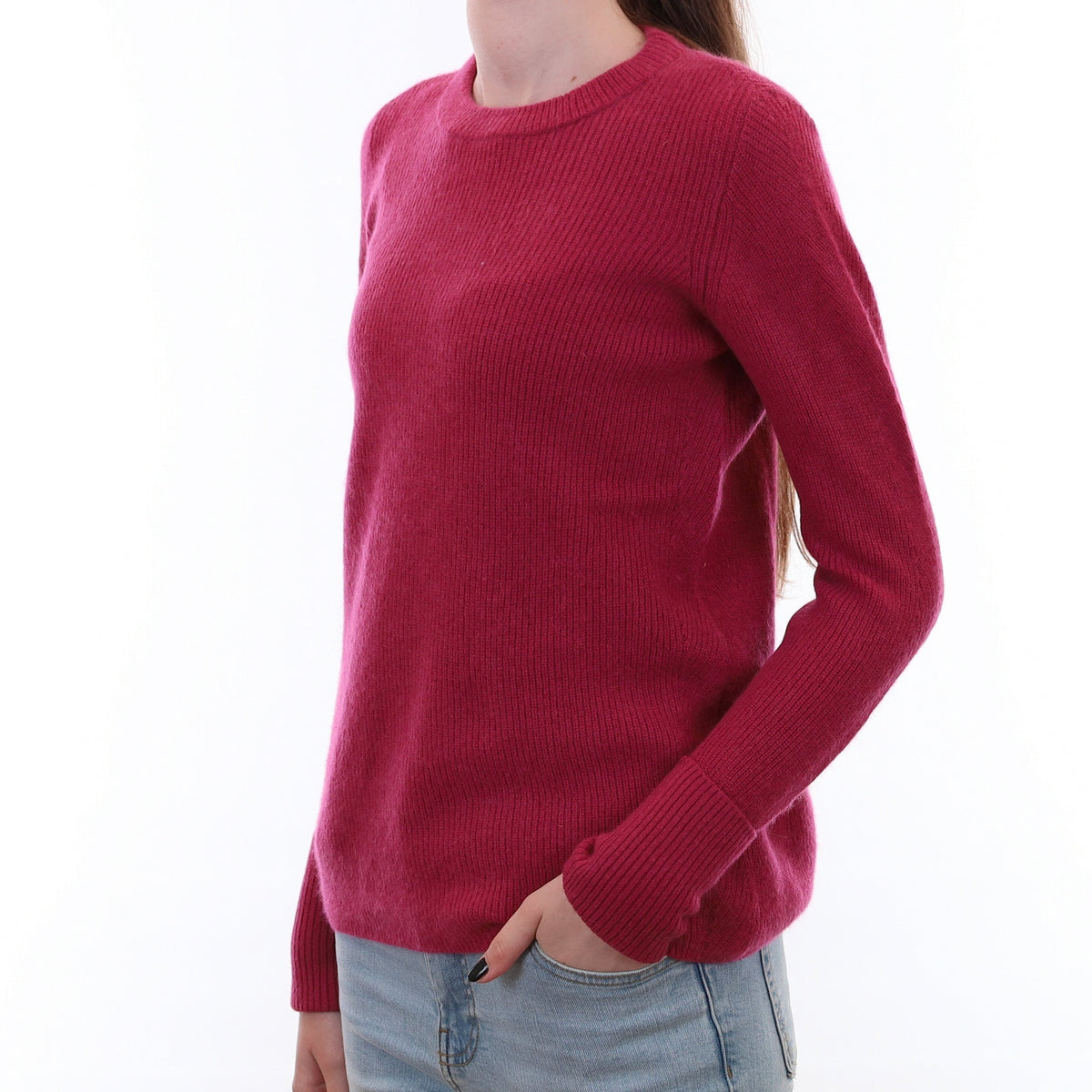 Raspberry Pink Chunky Cashmere Crew Neck Jumper Extra Small