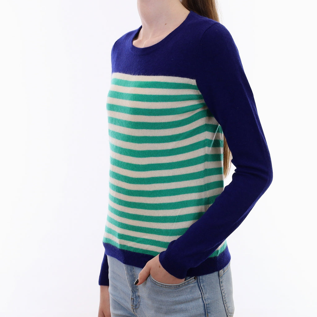 Blue and Green Stripe Cashmere Crew Neck Jumper Extra Small