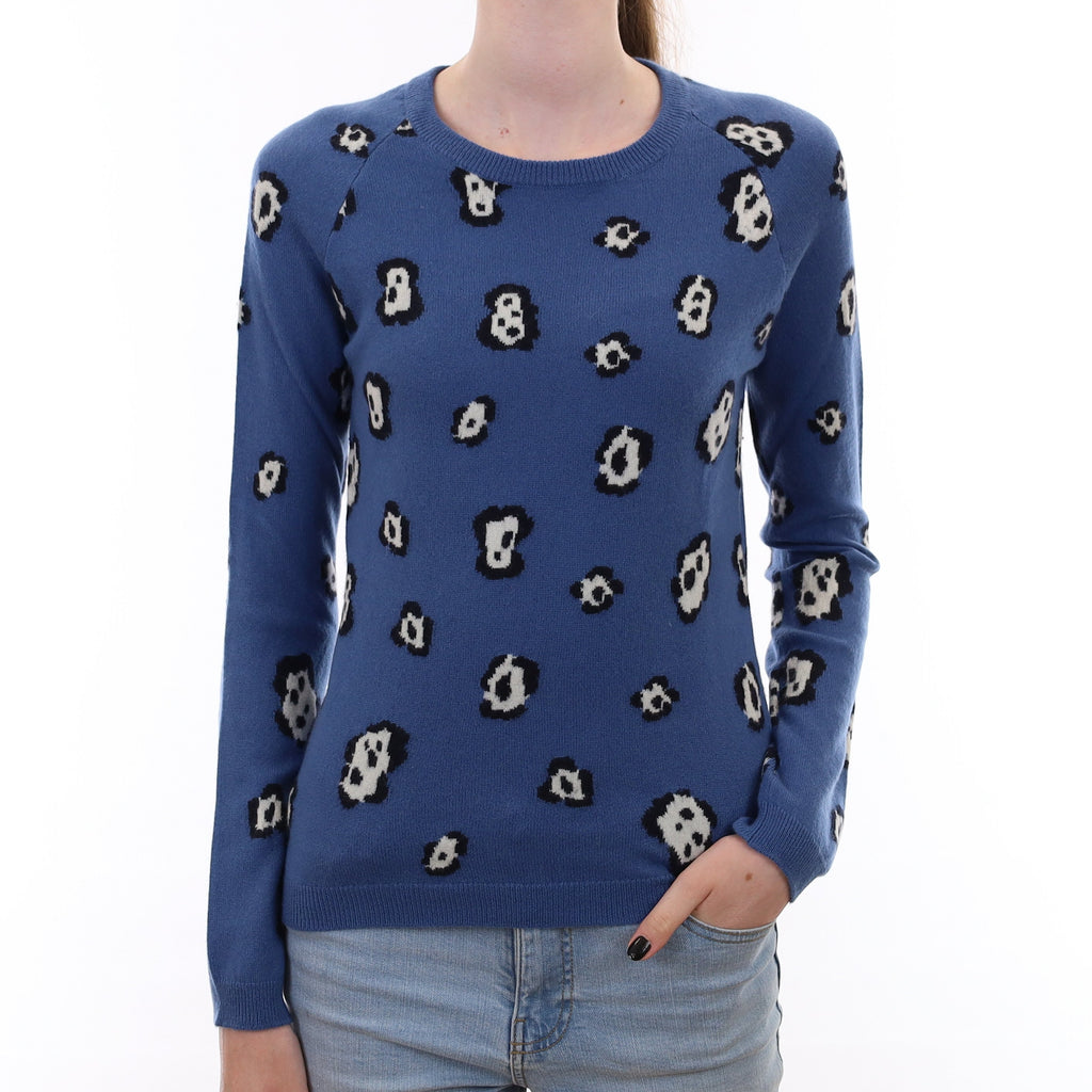 Chinti & Parker Blue Patterned Cashmere Crew Neck Jumper Extra Small