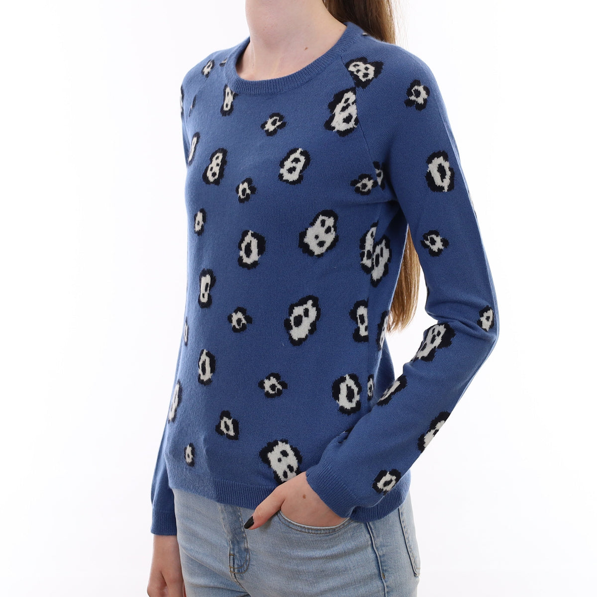 Chinti & Parker Blue Patterned Cashmere Crew Neck Jumper Extra Small