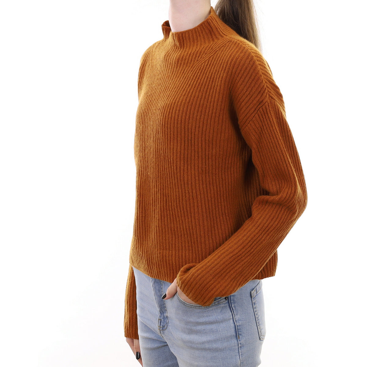 Rust Orange Chunky Rib Cashmere Funnel Neck Jumper Extra Small