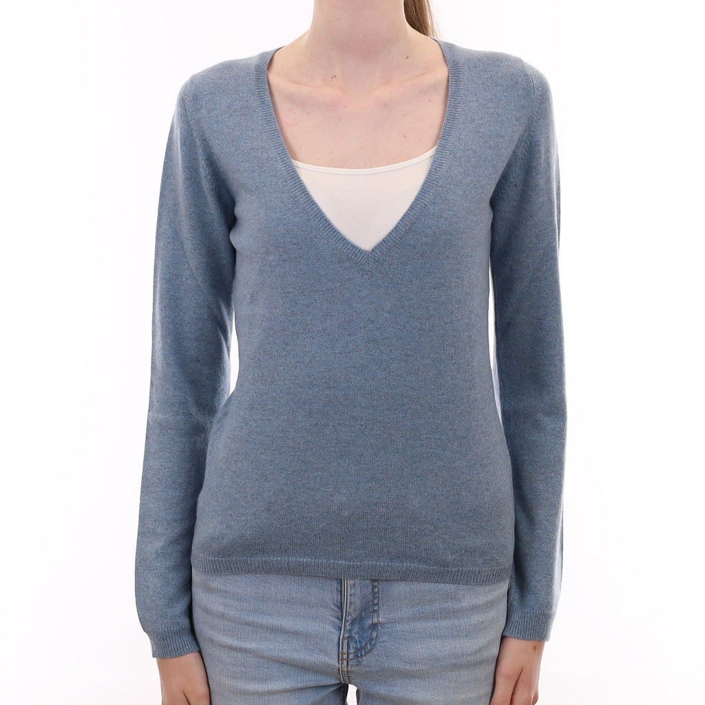 Scottish Brora Hazy Blue Cashmere V Neck Jumper Extra Small