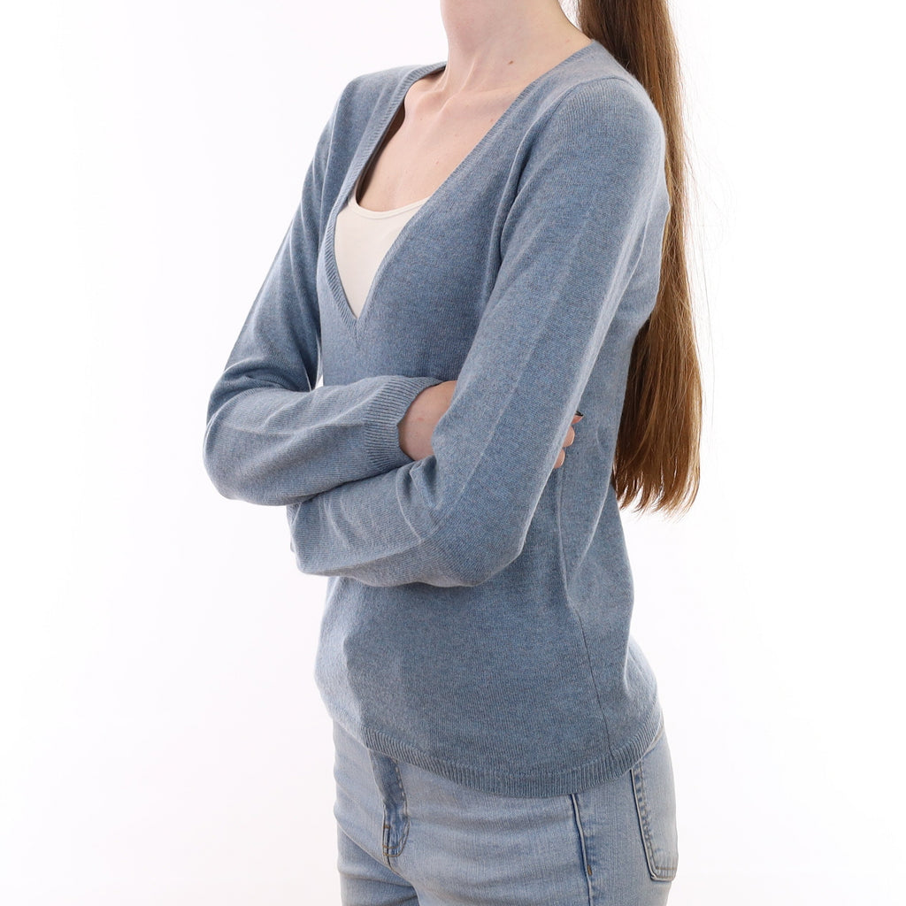 Scottish Brora Hazy Blue Cashmere V Neck Jumper Extra Small