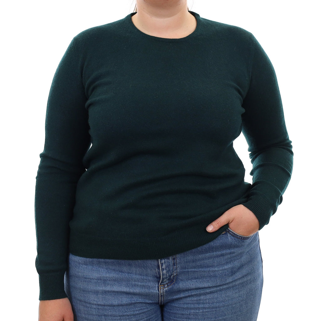 Bottle Green Cashmere Crew Neck Jumper Large