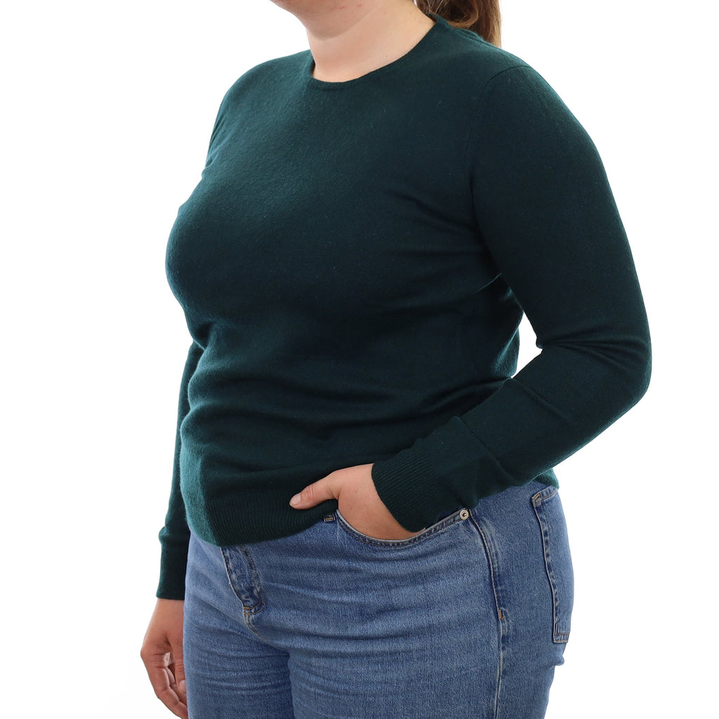 Bottle Green Cashmere Crew Neck Jumper Large