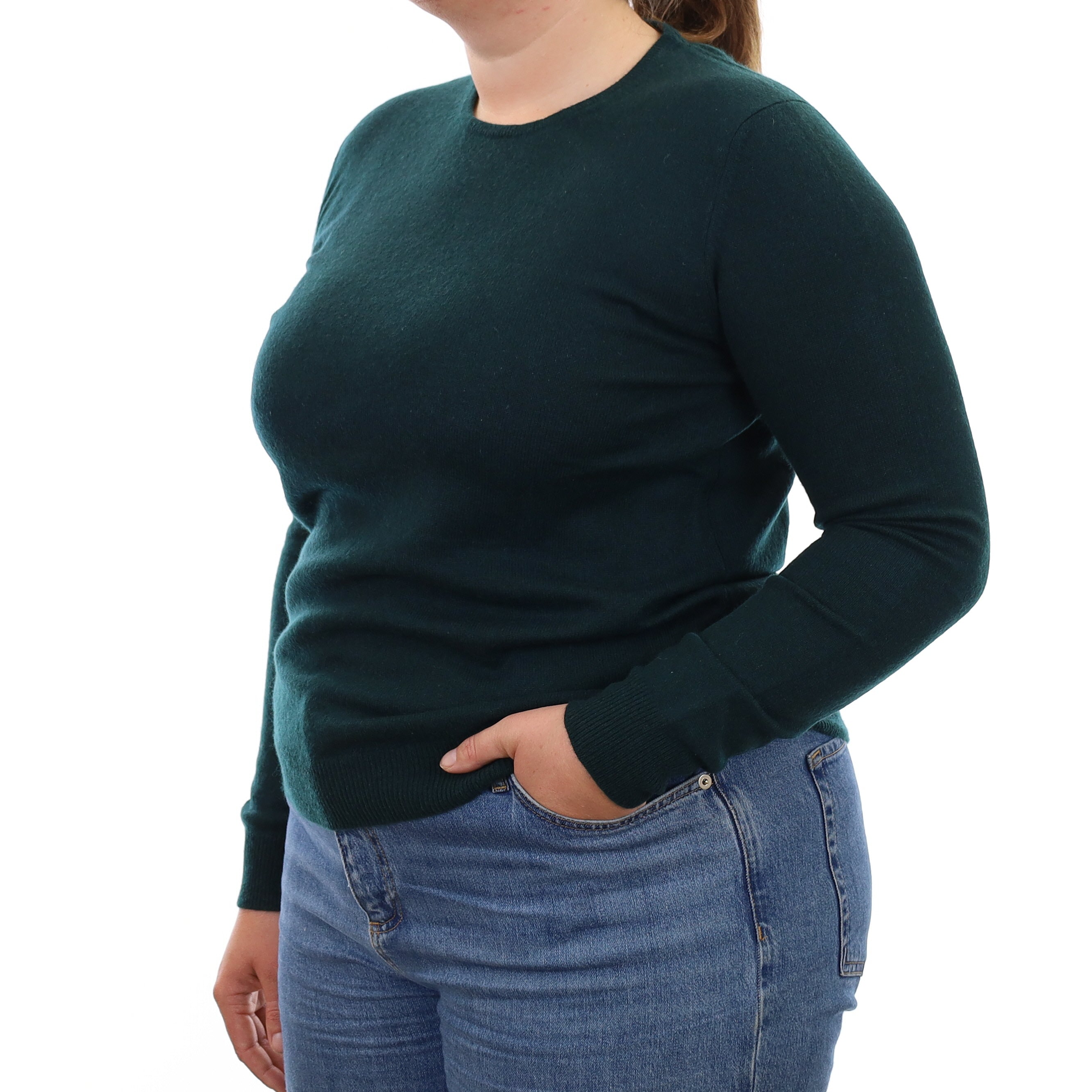 Bottle Green Cashmere Crew Neck Jumper Large