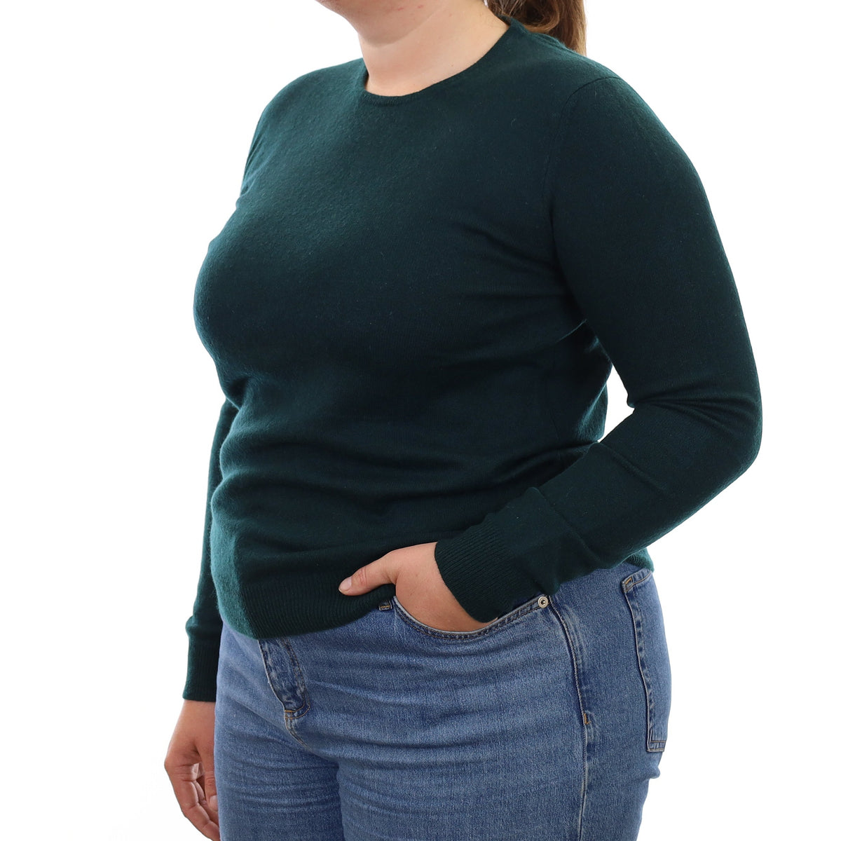 Bottle Green Cashmere Crew Neck Jumper Large