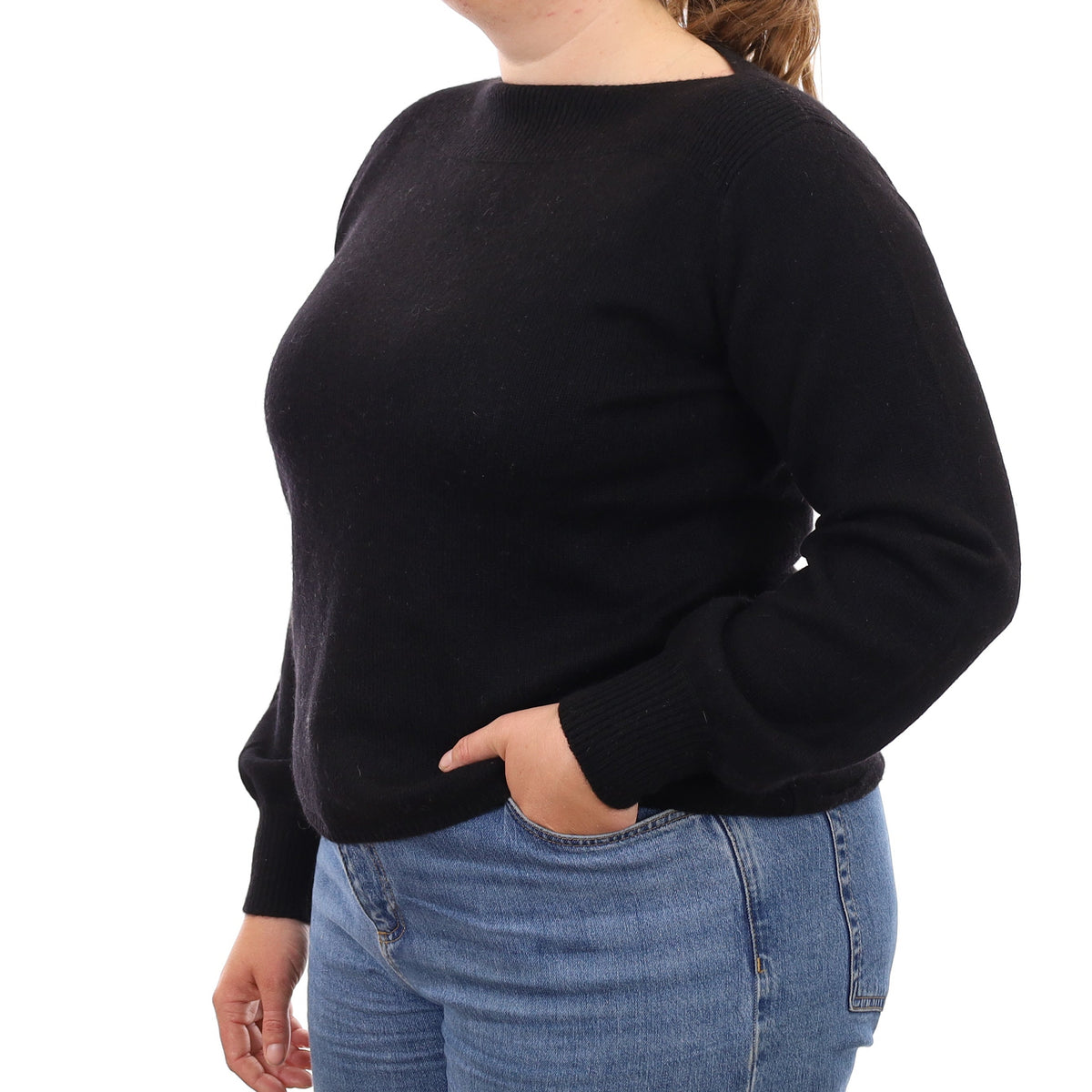 Black Heavy Knit Cashmere Slash Neck Jumper Large