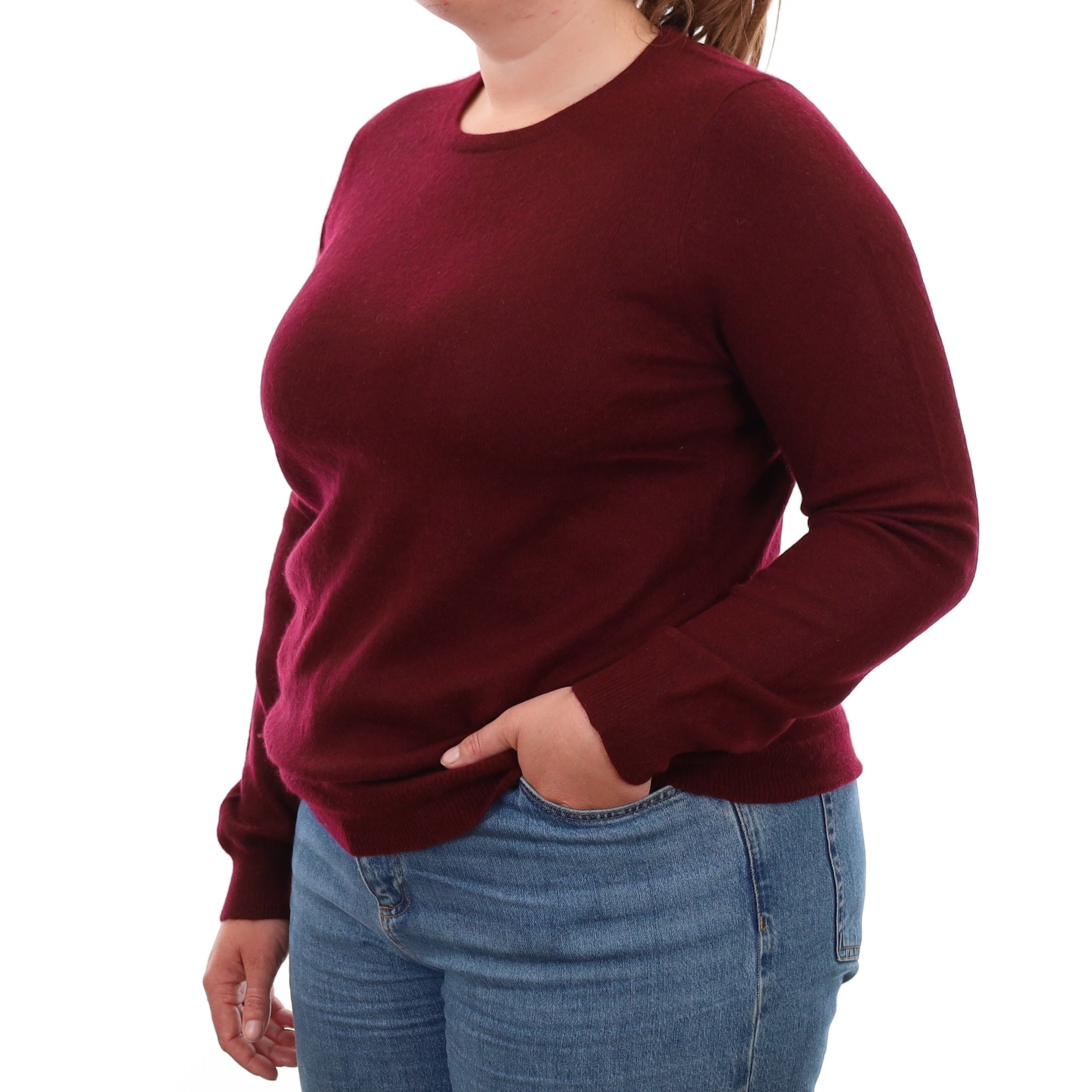 Wine Red Cashmere Crew Neck Jumper Large