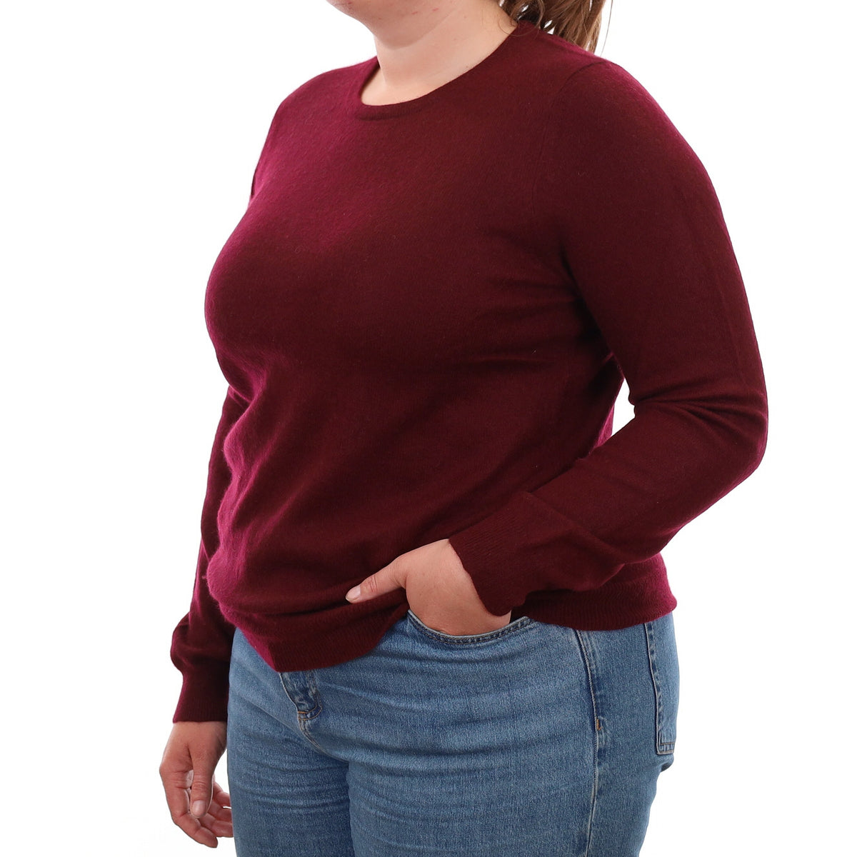 Wine Red Cashmere Crew Neck Jumper Large