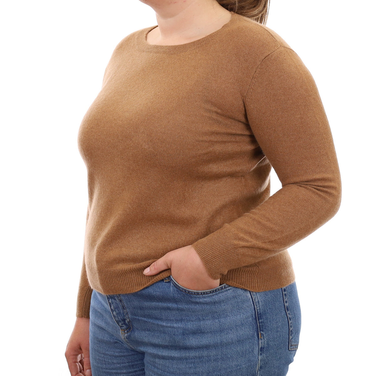 Toffee Brown Cashmere Crew Neck Jumper Large