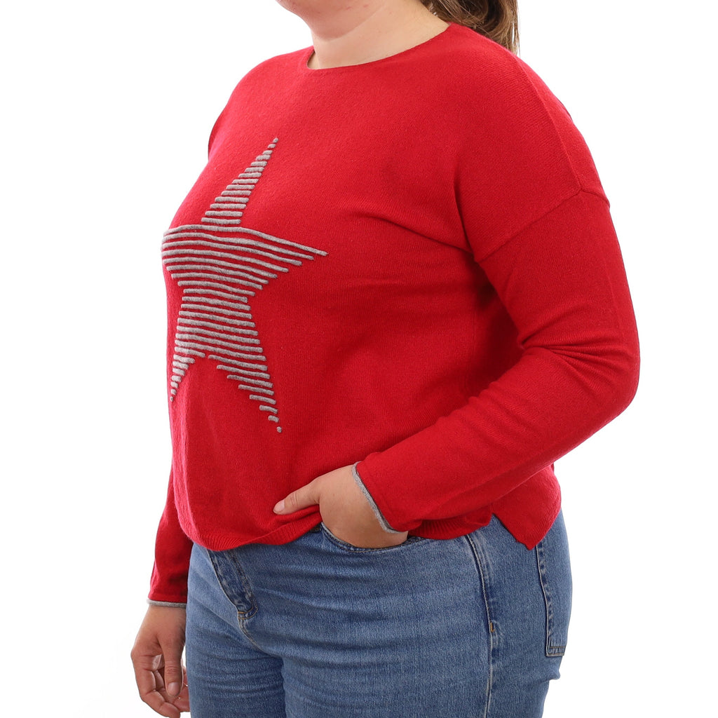 Red Star Design Cashmere Crew Neck Jumper Large