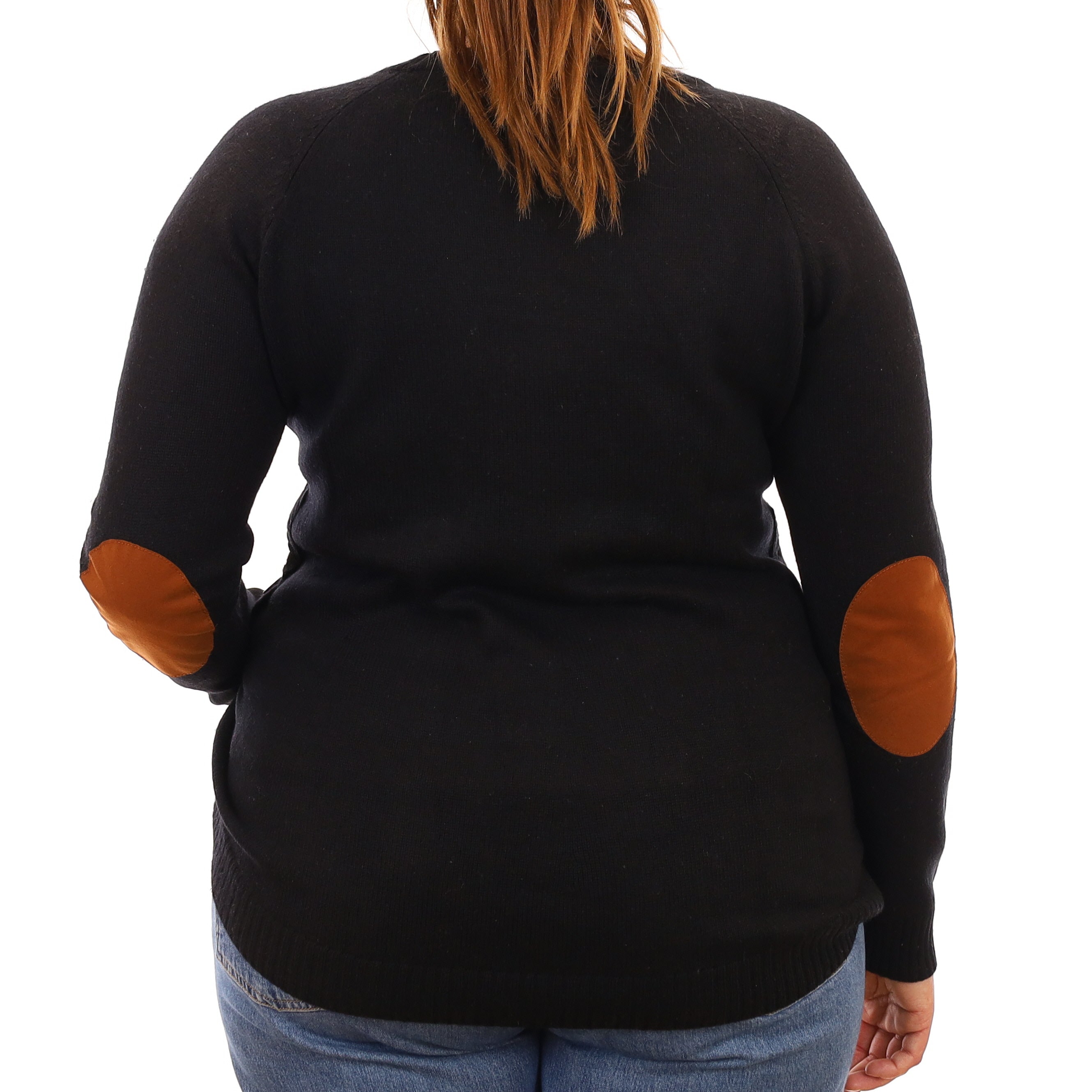 Black Heavy Knit Cashmere Button Detail Crew Neck Jumper Large