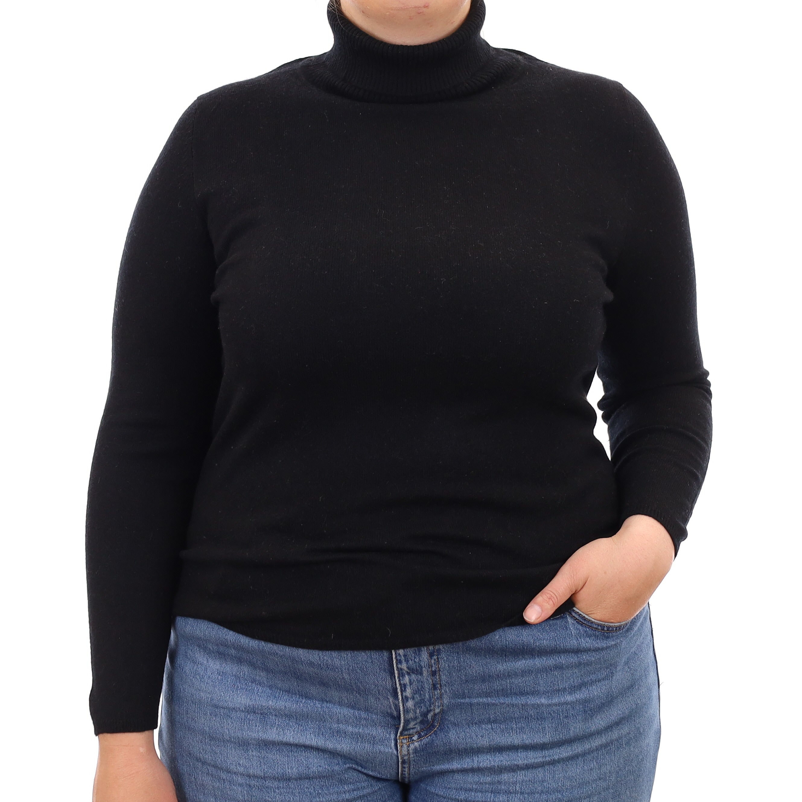 Black Cashmere Polo Neck Jumper Large