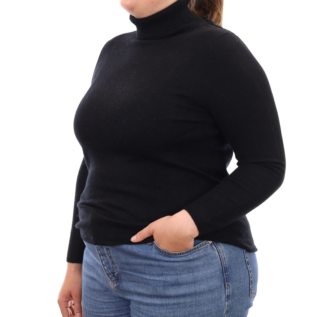 Black Cashmere Polo Neck Jumper Large