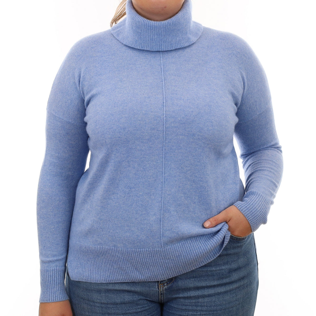 Sky Blue Cashmere Cowl Neck Jumper Large