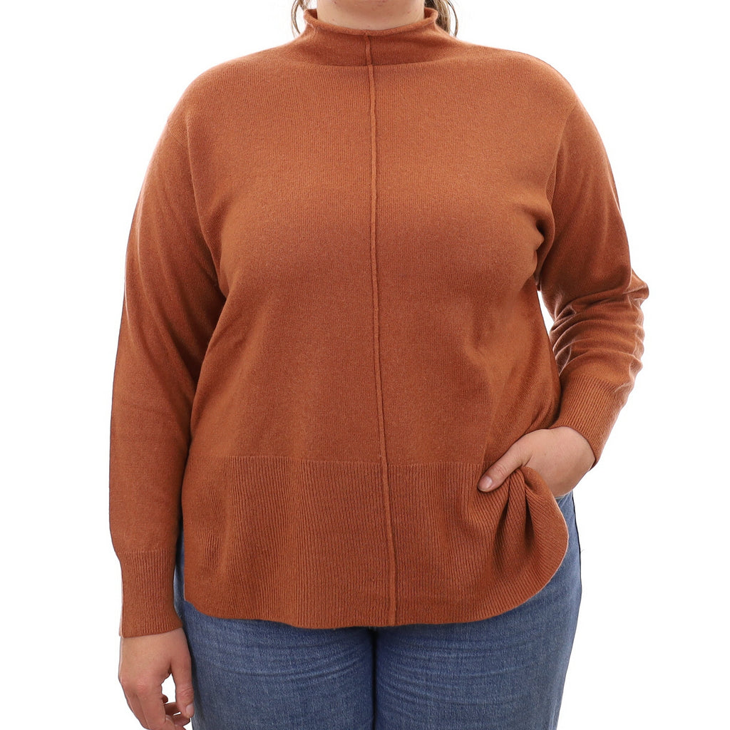 Rust Brown Cashmere Funnel Neck Jumper Large
